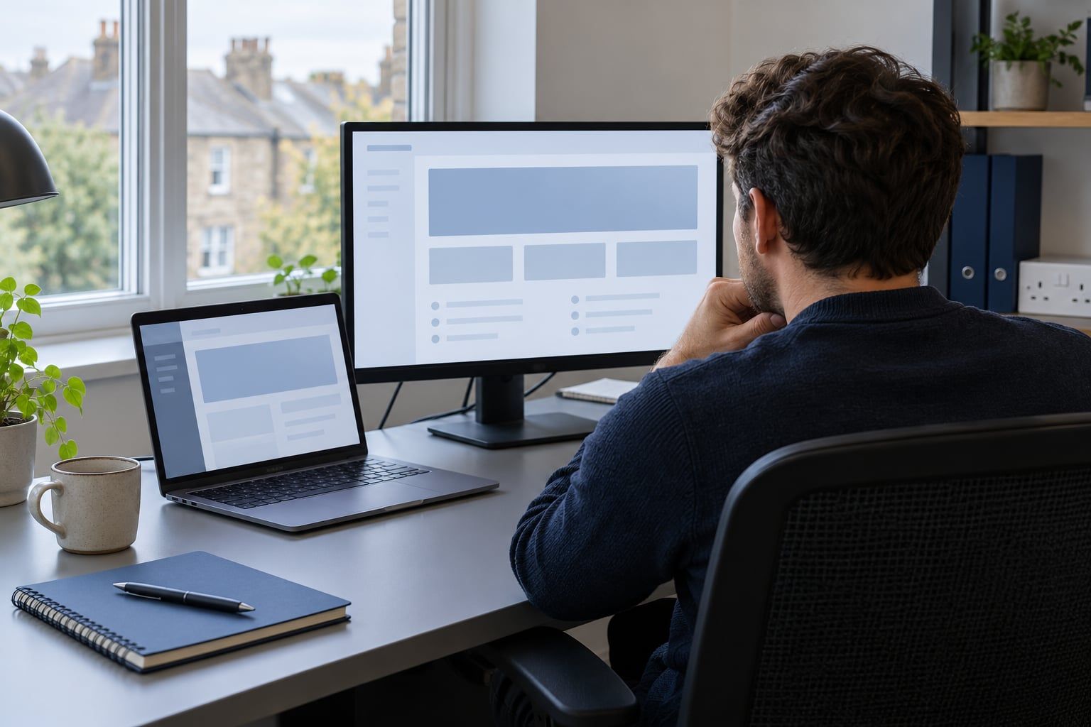 A laptop and notes used to review a website